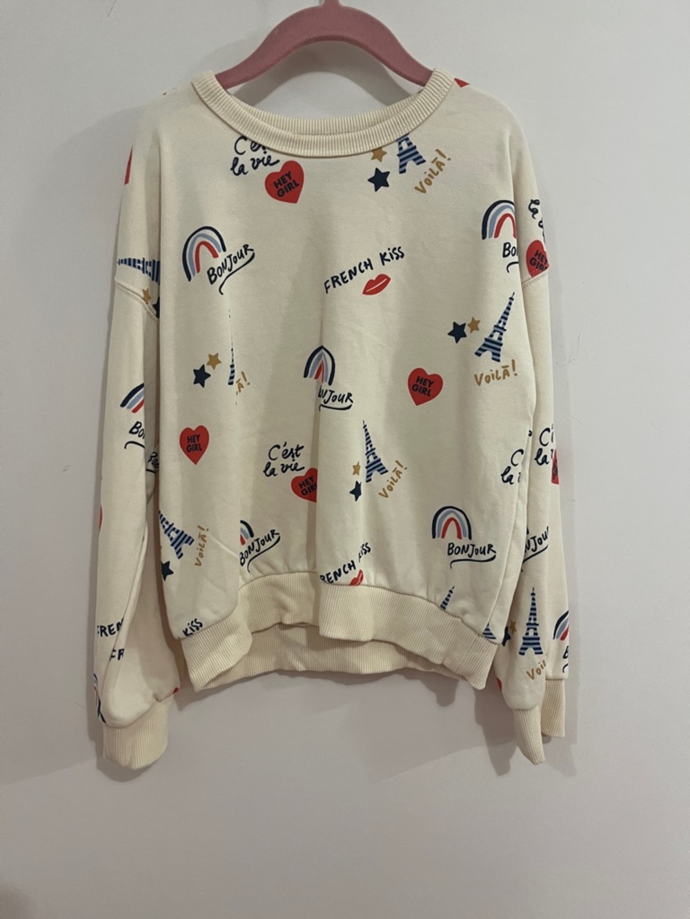 Girls Cream Paris Print Sweatshirt